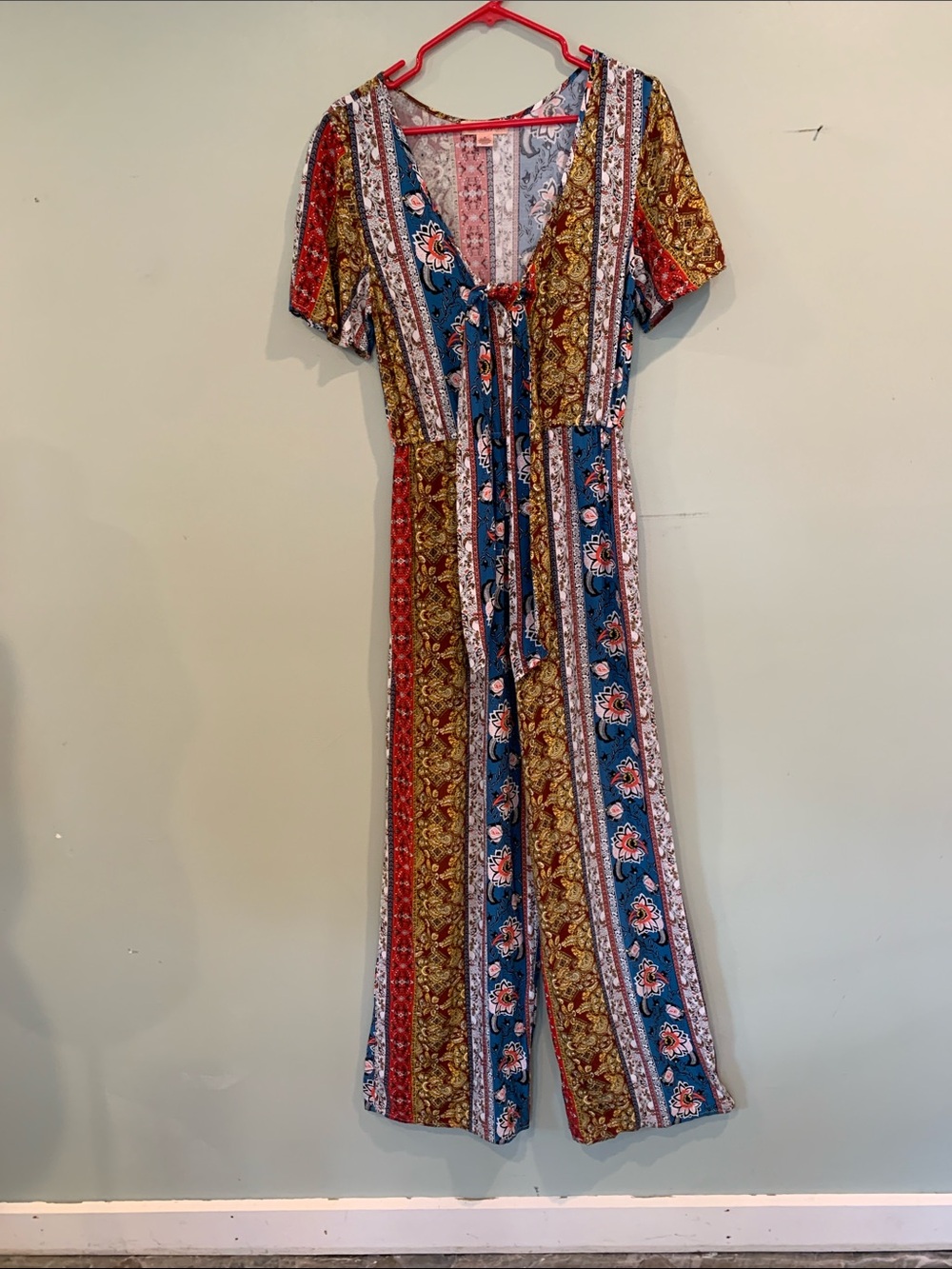 Band of Gypsies Womenβs Medium Multicolor Short Sleeve Boho Hippie Jumpsuit